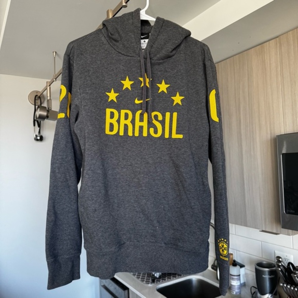 Nike Brasil National Team Hoodie Gray/Yellow Size S Minor Flaw